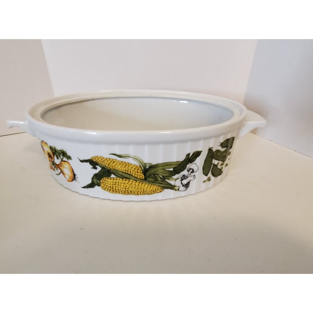 White Vegetable Decor Casserole Ceramic Bowl 11" L